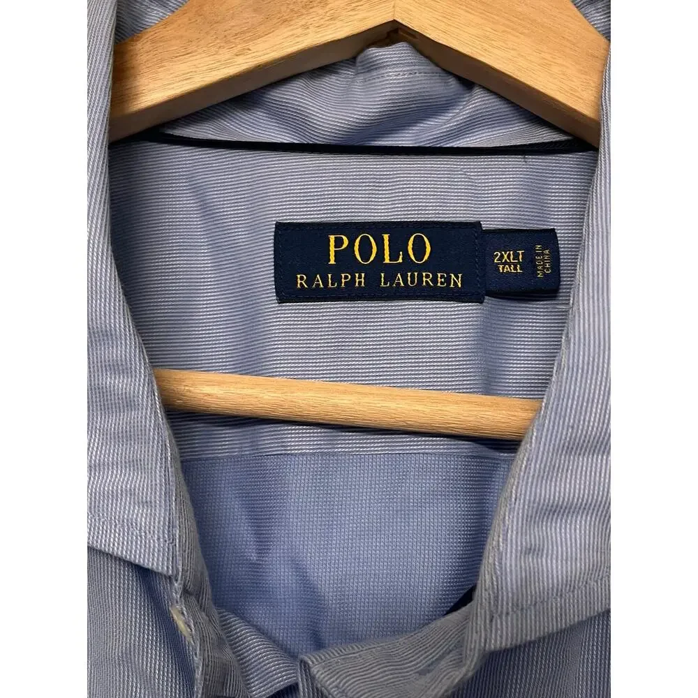 Polo Ralph Lauren 2XLT Tall Blue Hairline Stripe Cotton Button Up Shirt L/S Mens
